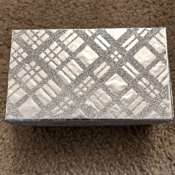 Silver Glitter Plaid Checks Stripes Storage Box Empty Flip Magnetic Top Decor - Picture 2 of 7